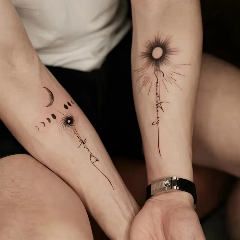 6 Large Herbal Tattoo Stickers, Containing 1 One Sun and Moon Elements and 5 Random Styles, Lasting for 7-15 Days, Waterproof and Anti-Friction, Realistic Effect, Suitable for People Who Don't Want Tattoo Pain