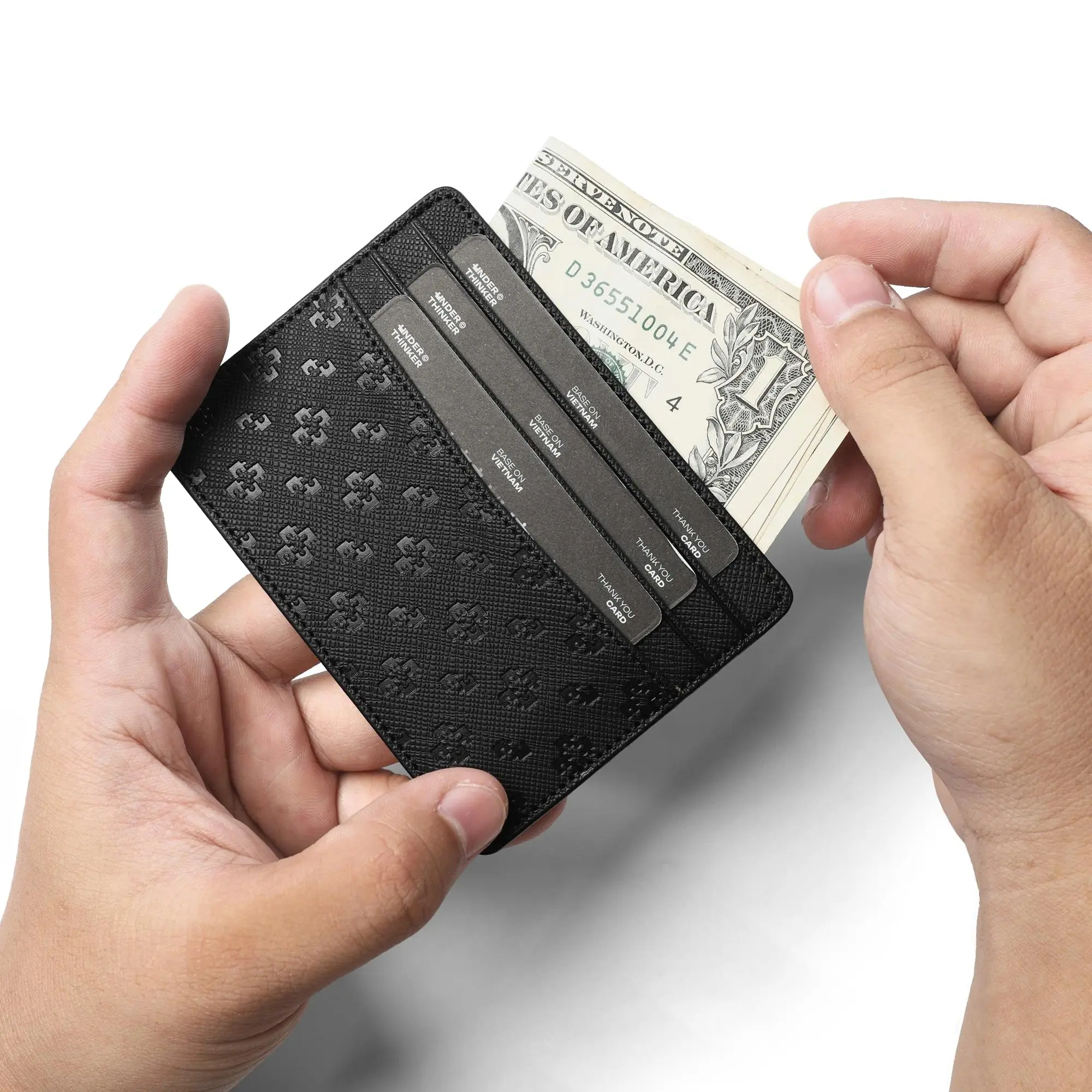 UNDER THINKER Mens Card Holder, Slim Wallet Card Holder for Men and Women, RFID Faux Leather Card Wallet with 6 Card Slots, Gift Box Included, Gift for Him, Gift for Her SP TDF
