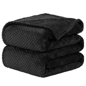 Unique Bargains Flannel Fleece Bed Blankets, Soft Warm Microfiber Blanket, Mesh Fuzzy Plush 330GSM Lightweight Luxury Blankets, Queen (78"x90") Black