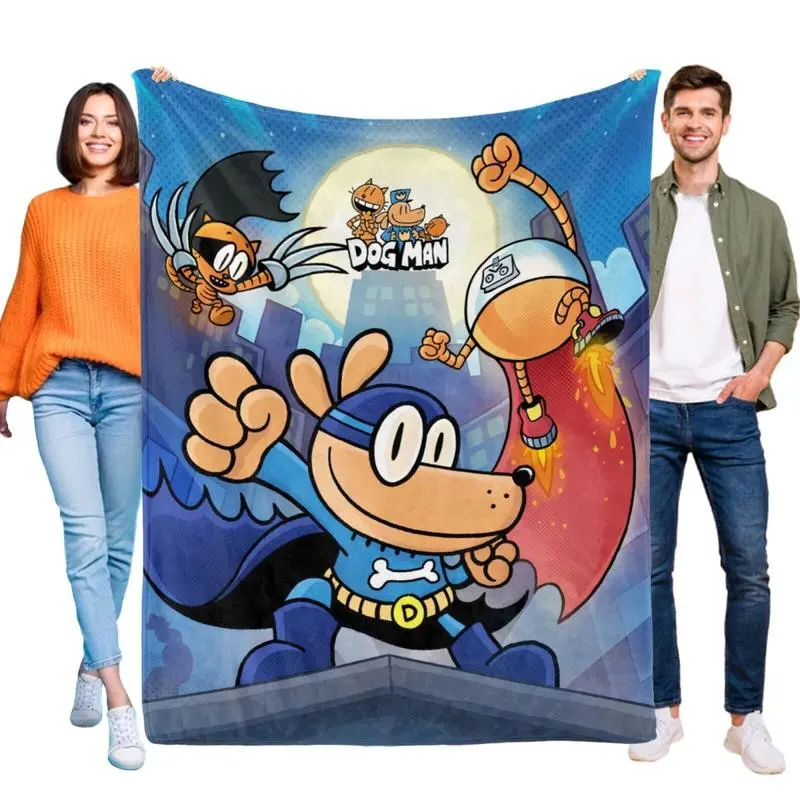 Dog Man Cozy Throw Blanket -  Cartoon Design, Ultra Soft Flannel Plush for Bed Sofa, Aesthetic Bedroom Decor Gift A1210-171