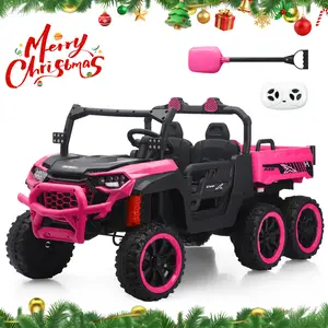 HEIMILI 24V 2 Seater Ride On Dump Truck with Remote Control, Electric UTV Car with Electric Dump Bed, 2 Speed 4WD Power Ride Cars 6x6 Wheels Music, Storage Trunk for Boys Girls, Black