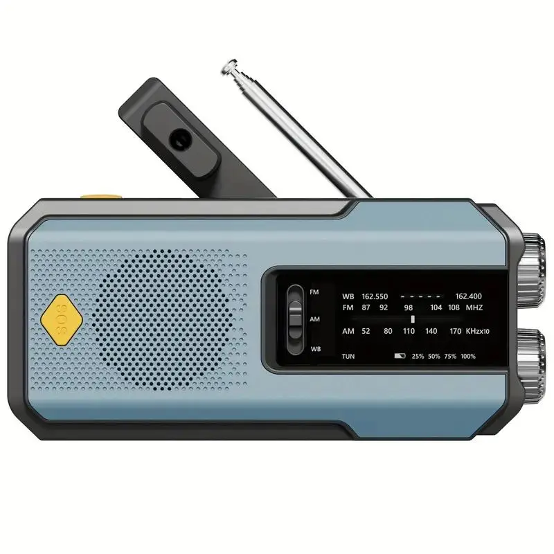 Emergency Hand Crank Radio with 3LEDs Flashlight, AM/FM Portable Weather Radio with 2000mAh Power Bank Phone Charger & SOS Alarm, Solar Powered/USB Re