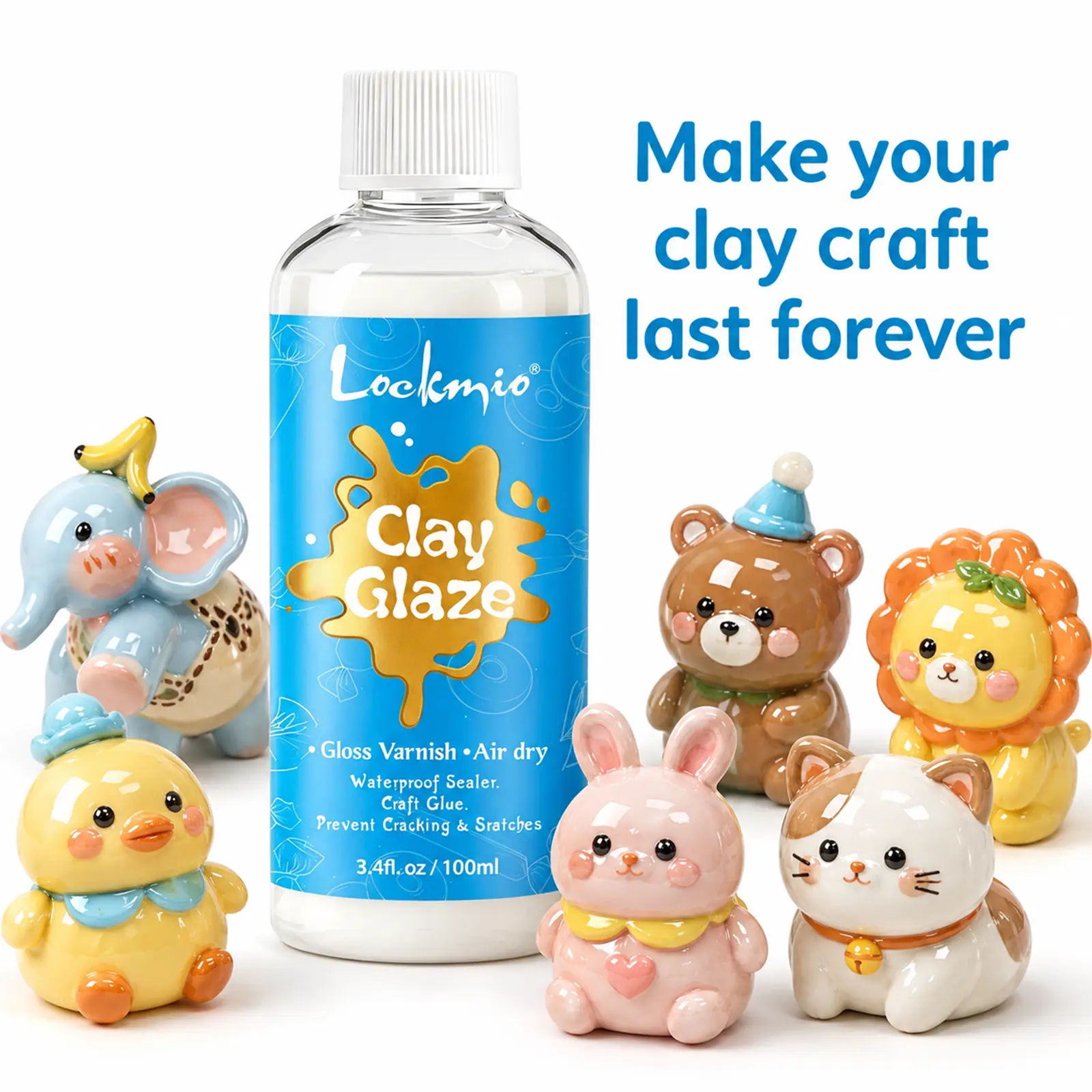 Air Dry Clay Glaze with 24PCS Clay Tools Kit(100ml),Gloss Varnish & Craft Glue, Air Dry & Waterproof Sealer Kit – Prevent Cracking & Scratches, for Clay Stippling, Carving, and Sculpting Crafts (Gloss Finish) valentine's gift