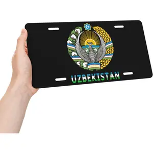 Uzbekistan Uzbek National Emblem License Plate Patriotic Metal Aluminum License Plate Car Decoration 6x12 Inches Bar Home Restaurant Wall Decor 4-Hole