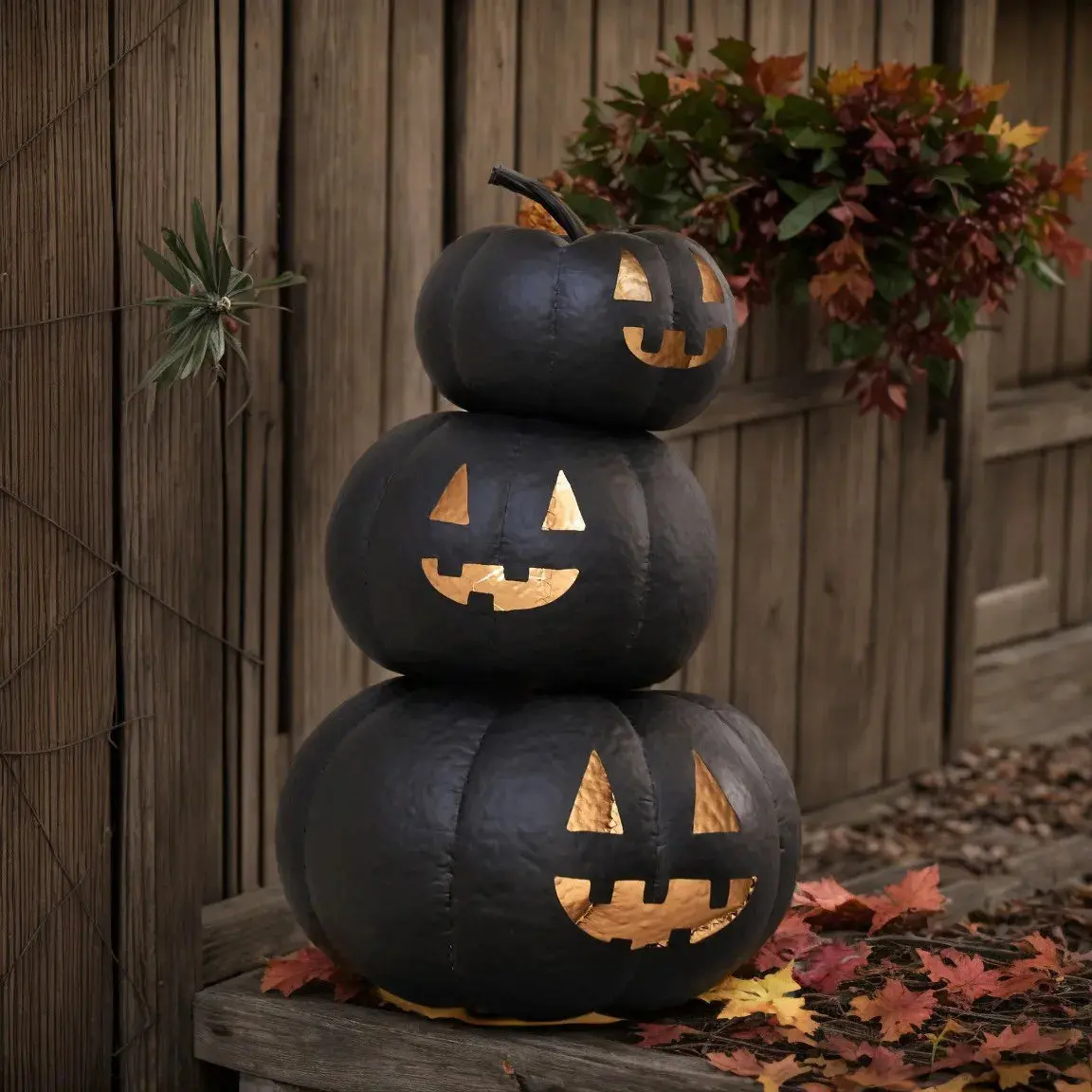 Black Stacked Plastic Pumpkins Towel Artificial Fake Halloween Decoration Paint Pumpkins for Porch Table Kitchen