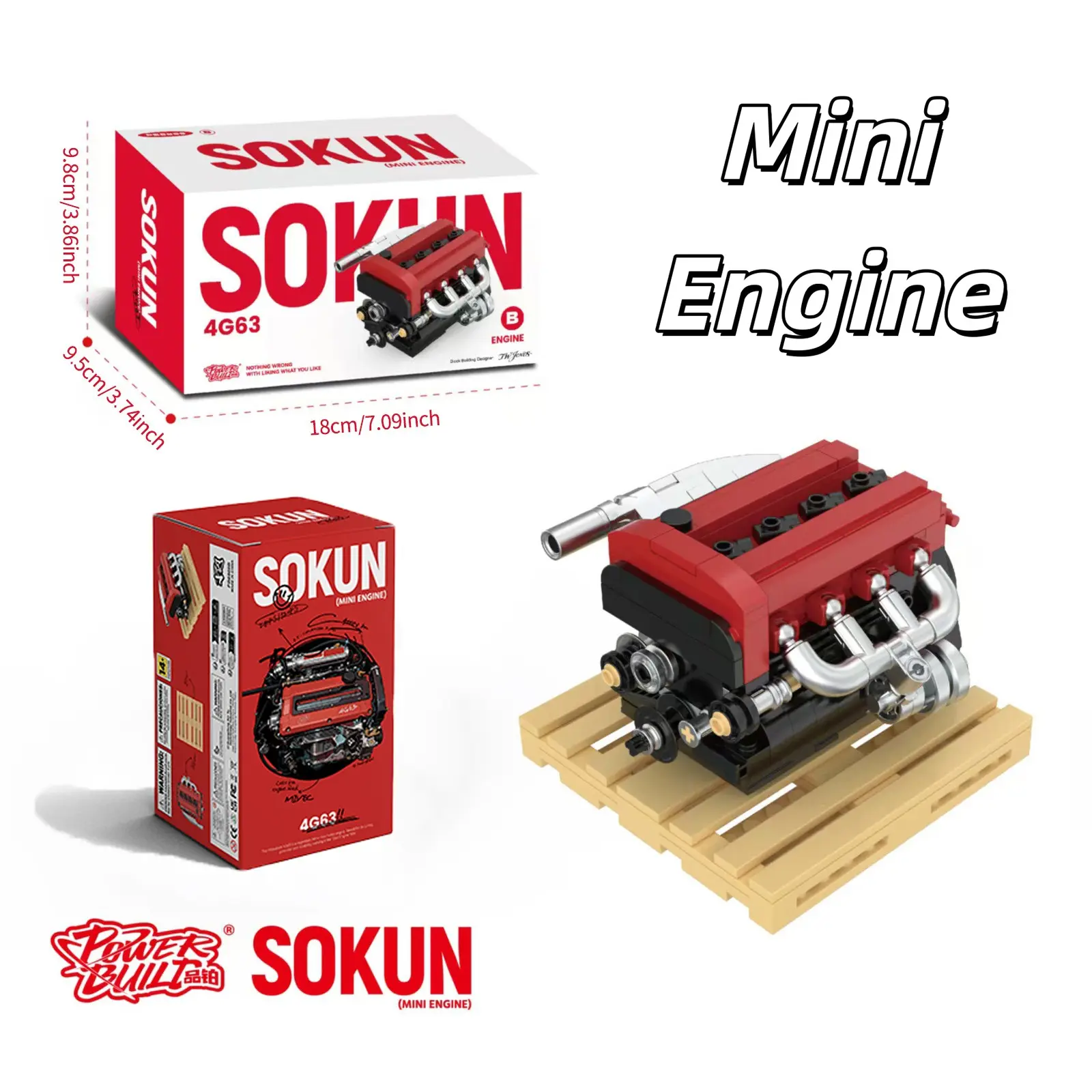 Mini Engine Building Blocks Set, 4G63 Inline-Four Turbo Engine Model Kit, MOC Mechanical Engine Building Toy for Adults & Car Enthusiasts, Collectible Desk Decoration & Ideal Gift, Car Lovers, Diy Building Block