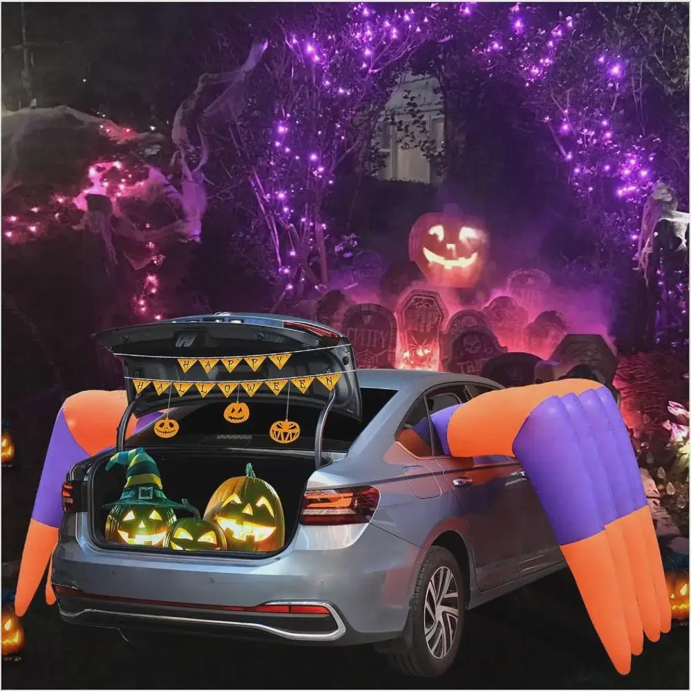 12 FT Halloween Inflatable Spider Legs Decoration, Trunk or Treat Car Decorations Kit with Built-in LED Light Halloween Party