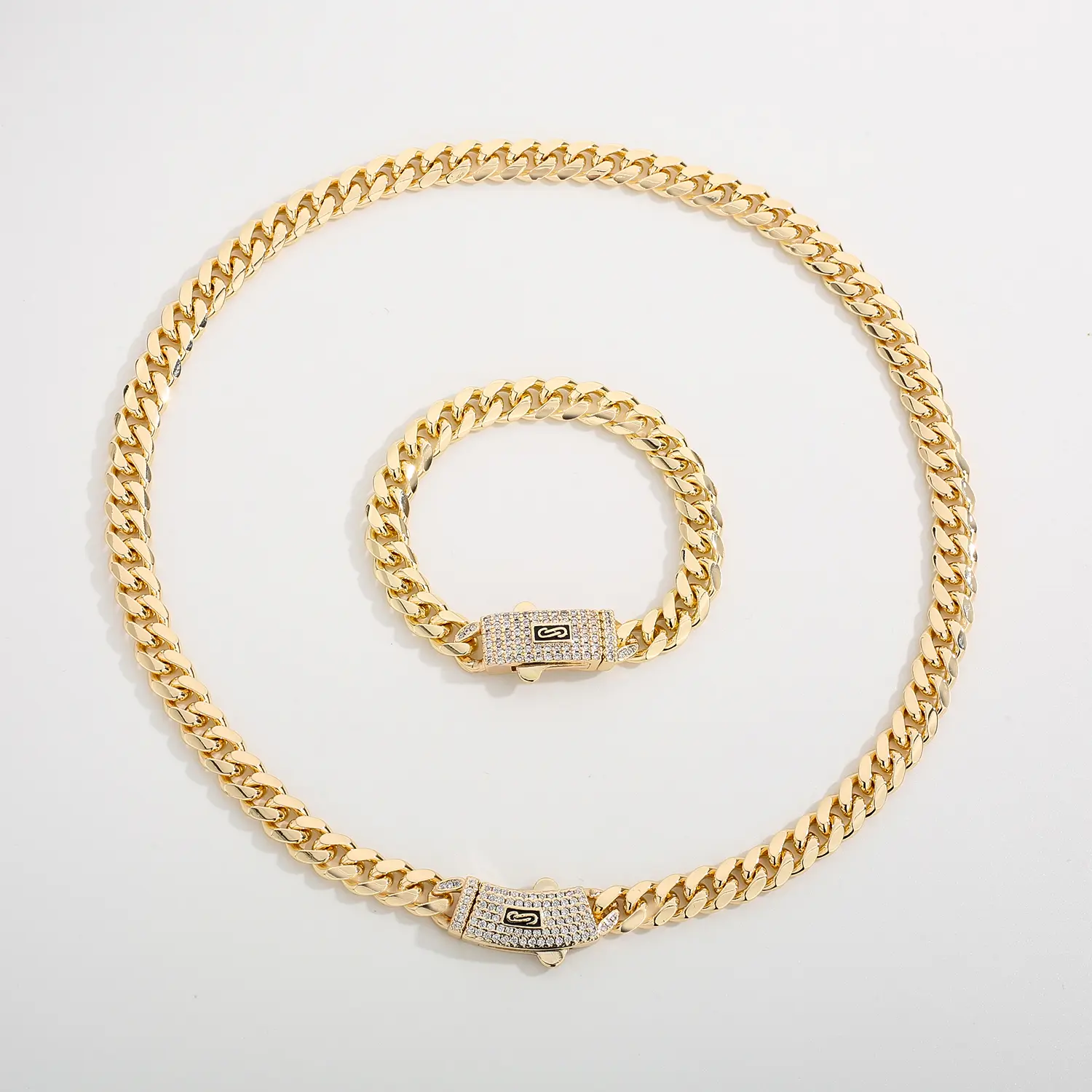 Monaco necklace men's hip-hop Cuban ladies punk horsebit chain bracelet copper material gold retro