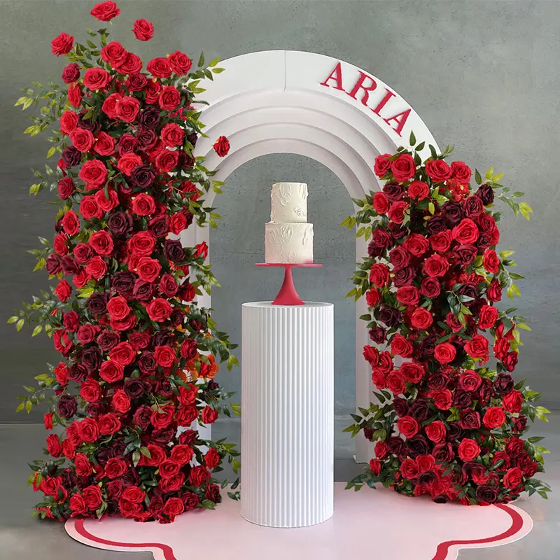 A7764 5D Red Rose Wedding Background Arch KT Board Decorative Flower Row