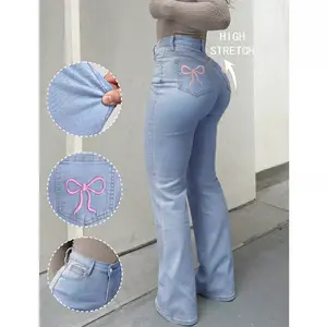 Straight Jeans for Women Cotton Rhinestone Trendy Mid Rise Stretch Jeans Casual Womenswear High Stretch Comfortable Breathable