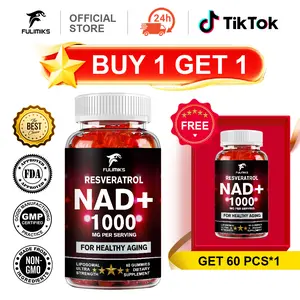 Fulimiks NAD+ Gummies, 1000mg Liposomal NAD Supplement for Women & Men with Trans-Resveratrol, Anti-Aging Supplement, Brain & Cellular Mitochondrial Health - 60 Gummies, Buy 1 Get 1