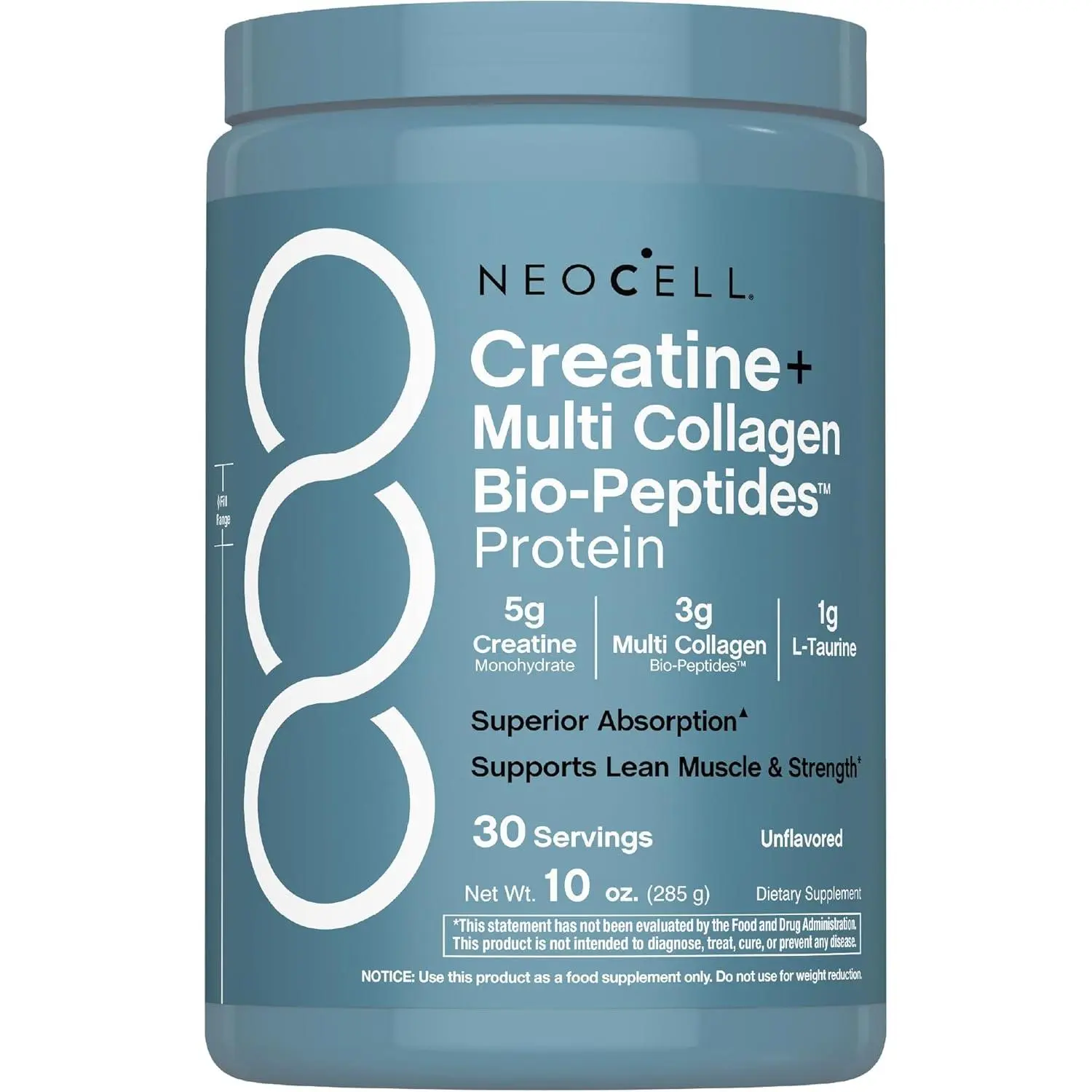 NeoCell Creatine Monohydrate Powder with Multi Collagen Peptides, Unflavored Fitness Supplement for Muscle Strength, Skin Joint Support, 30 Servings for Men Women