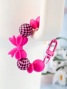 Colorful Silicone Bead Keychain with Bow, Glow-In-The-Dark Carabiner Clip, Cute Wrist Strap for Keys, Backpack, Purse, Travel Accessories, Gifts for Women & Teens