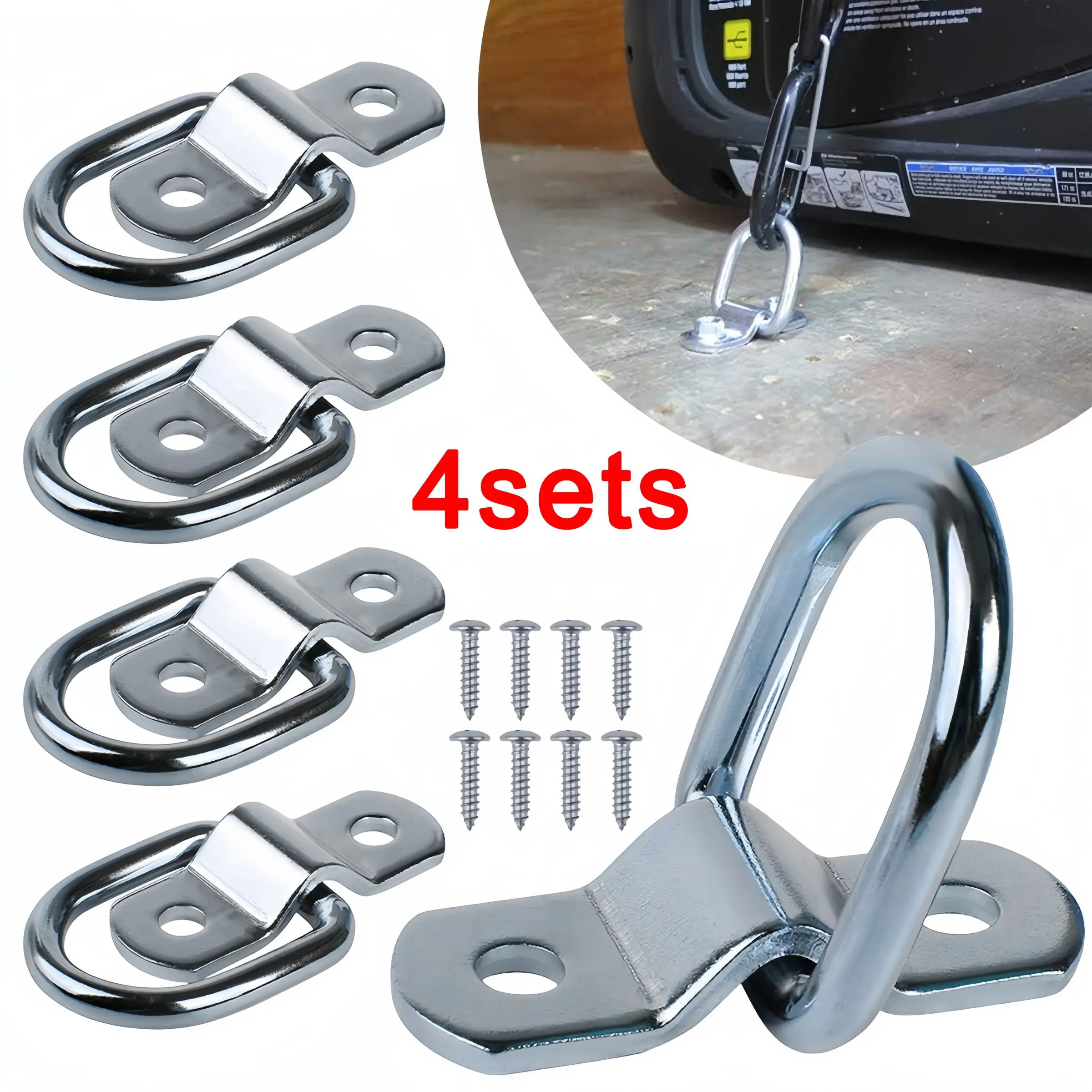 4 Sets Surface Mount D-Ring Tie-Down Clips, Cargo Securing Rings for Trailers, Vans, Trucks, Boats, Ropes, Cars, Fasteners, Car Clips Kit, Car Accessories, Automotive, Truck Accessory