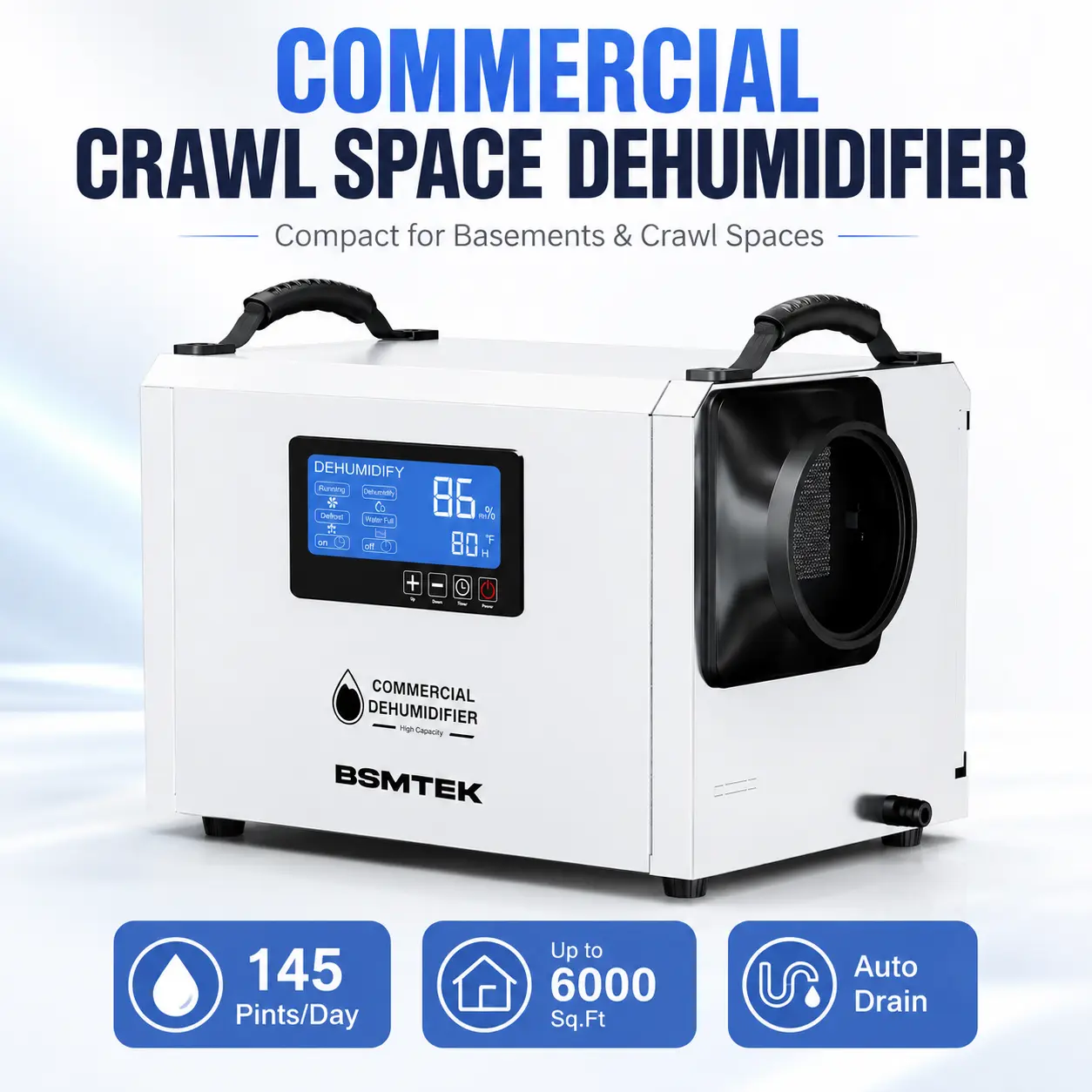 Dkenicor Ceiling Ducted Dehumidifier, Free Drain Hose, Digital Humidity Screen, Auto Defrost Restart, Hidden Mount for Crawl Space Basement Grow Tent, 115V US Plug, 30%-90% RH, Low Noise Metal Mold Mildew Remover, ETL Certified Home Storage Dehumidifier