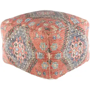 Coventry Orange Blue Jute Blend Pouf