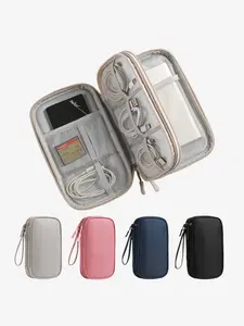 Durable Travel Electronic Accessories Storage Bag, Dual Layer Design, Large Capacity, Plain Pattern, All Seasons Use, Travel Organizer Bag