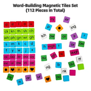 Magnetic Phonics Tiles, 112pcs/set Colorful Phonics Word Building Magnetic Tiles Set for Desk Whiteboard, School & Educational Supplies, Learning Materials