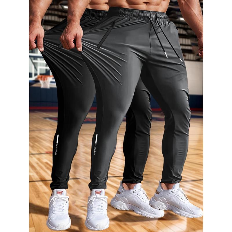 Men's 2-Pack Value Set Slick Ice Fiber Workout Clothes 3/4 Length Joggers, High Elasticity, Sweat-Release Fabric, Breathable, Quick Dry, Zippered Pockets, Drawstring Waist, Machine Washable, All Season Multi-Sports Pants