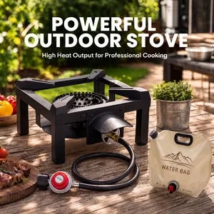 BESTFIRE 10" High-Pressure Propane burner 100,000 BTU Single Gas Stove with Water Bag Adjustable Hose (4.1ft) & Regulator–Ideal for Backyard Cooking Home Brewing Turkey Fry & picnic cooker emergency protable camping stove outdoor 