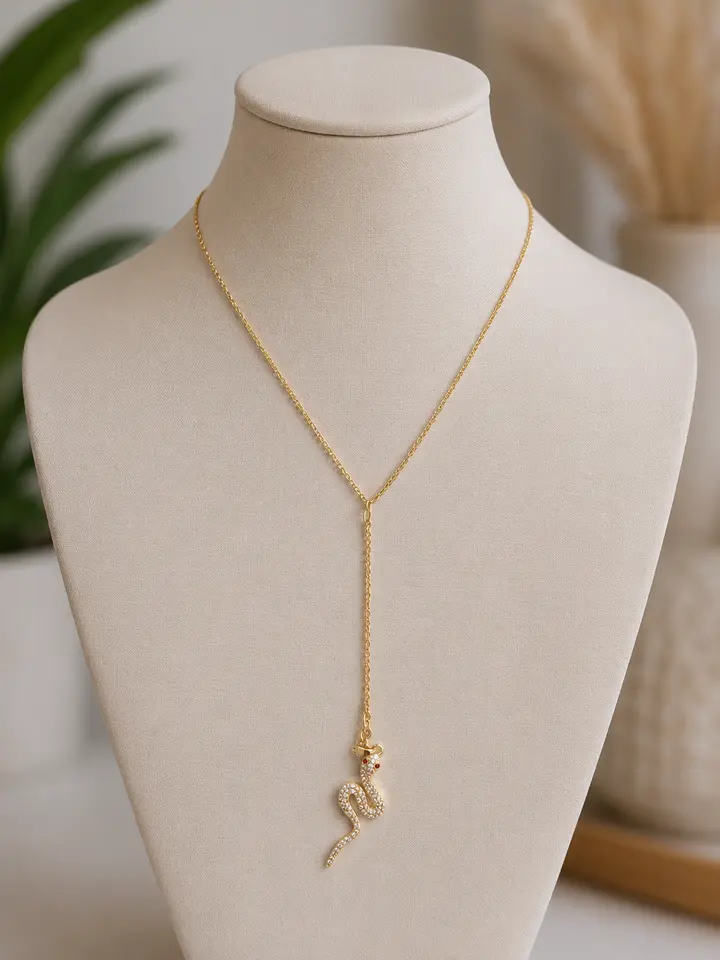 14K Gold Sparkling Snake Pendant Necklace