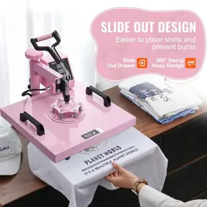 VEVOR Heat Press Machine, 15x 15 inch, 5 in 1 Heat Transfer Machine with 30 oz Tumbler Press, 360 Swing Away T-Shirt Pressing, Digital Precise Control, for T-Shirts/Mugs/Hats/Plates, Pink