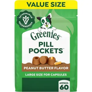 Greenies Pill Pockets for Dogs Large Size, Dog Treat Pouch for Capsule Medication, Peanut Butter Flavor, 15.8 oz. Pouch