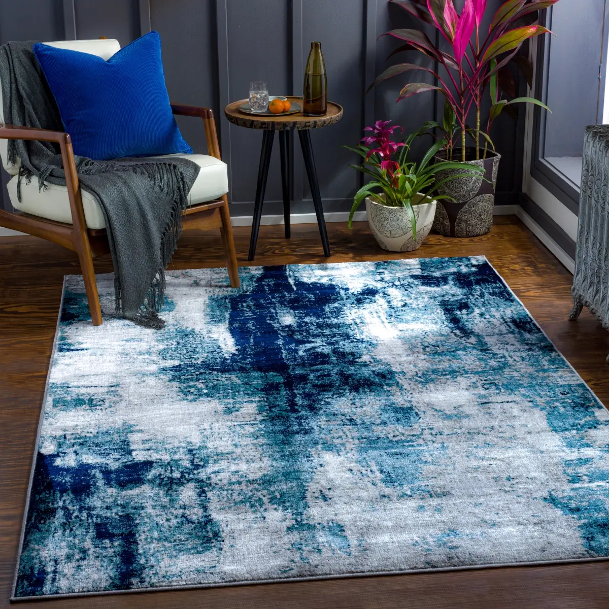 Livabliss WNL2326-23 Machine Woven Polyester Single Rug, Durable Modern 2' x 3' Wanderlust Rectangle Area Rug for Home Décor, Living Room, Spot Cleanable Blue