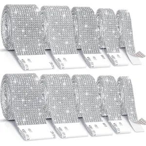 10 Rolls Rhinestone Ribbons,10 Yard  Self Adhesive Rhinestone Strips, Bling  Ribbon Roll Tape Wrap for Arts Crafts Decoration  DIY Wedding Party