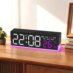 School Clock 7 inch Digital Desk Clock with Auto-Dimming & U-Shape RGB Ambient Light, Countdown Timer, Dual Alarms, Temperature (F°/C°) & Humidity, Date Display for Office, Bedroom, Gift clock lighter