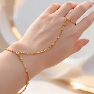 Women's Gold Hand Chain Bracelet Adjustable Finger Loop Minimalist Elegant Fashionable Bangle for Daily Wear Trendy Stack Bangle
