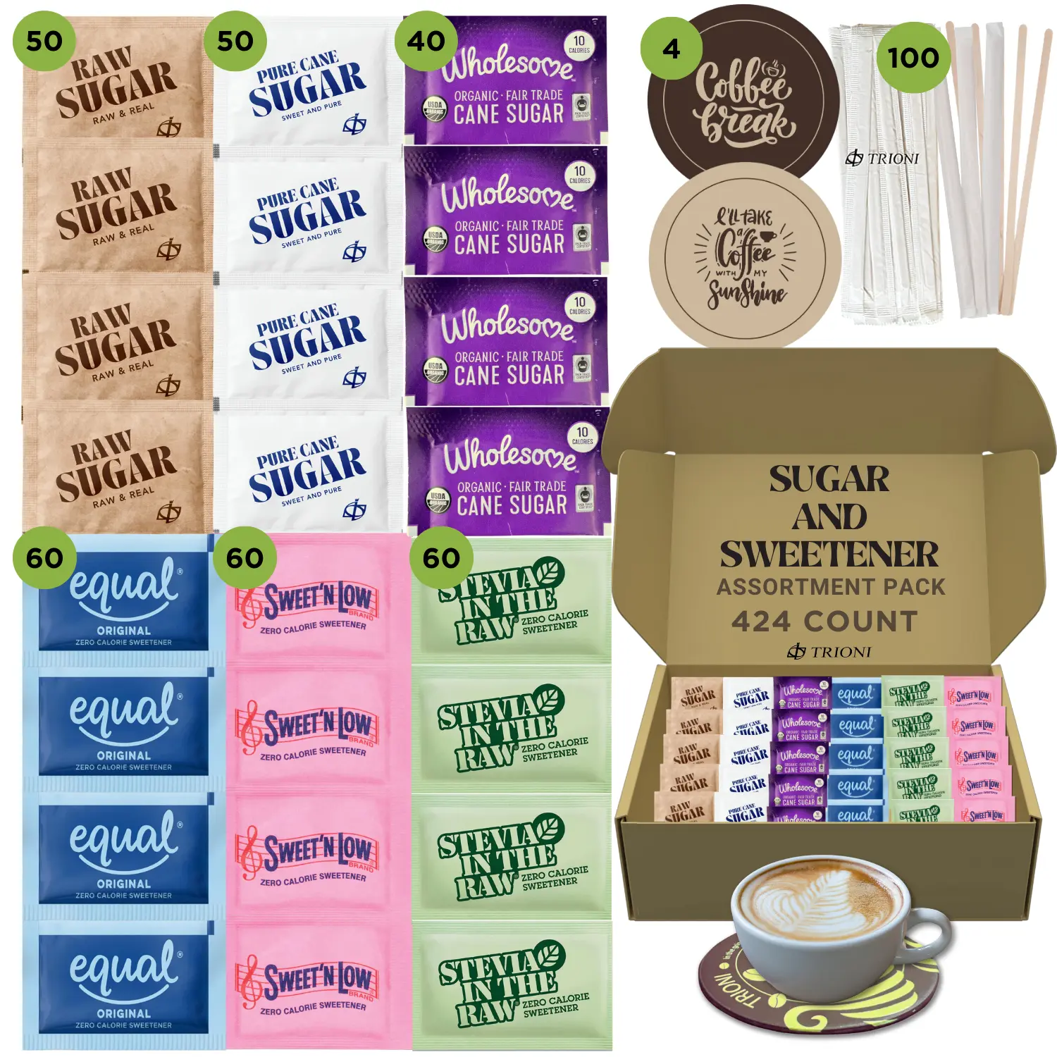 Trioni Sugar and Sweetener Packets - Assorted Pack of 424ct - Splenda ...