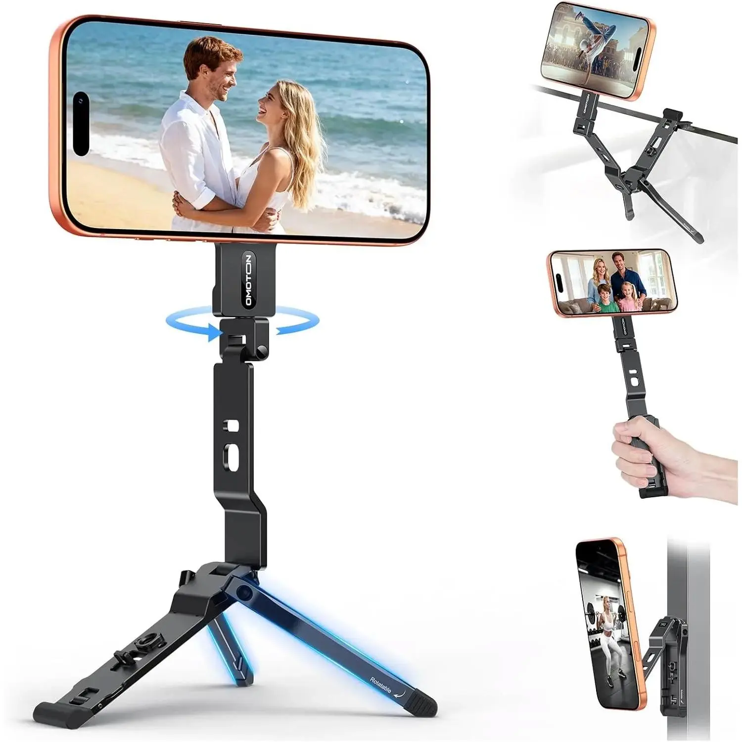 TP03 Ultra-Slim MagSafe Aluminum Alloy Tripod Holder, 360° Rotating Adjustable Folding Cellphone Stand with 1/4" Screw & Hook, Compact Pack for iPhone 17/16/15 Pro Max Air Series, Mobile Vlog Travel Accessory, Iphone Series