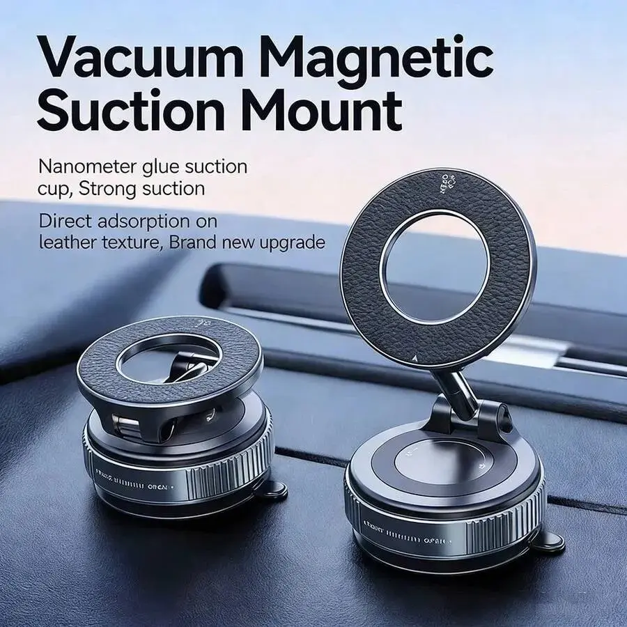 Guccqueen 2.0 Foldable Magnetic Car Phone Mount - 20 N52 Magnets, Vacuum Suction Cup with Heat-Resistant Nano-Adhesive Base for MagSafe Phones, Cars, Tools And Gadgets