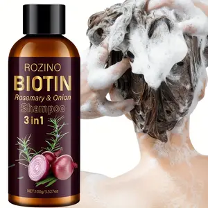 ROZINO Biotin Rosemary & Onion Shampoo 3-in-1 Formula with 100g Amber Essential Oil Bottle Cap for Fragile Hair