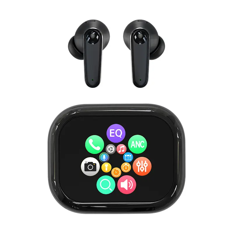 Touchscreen Bluetooth headset, dual noise-canceling headphones, multilingual ultra-long battery life touch control anc high precision cd players matte pink hifi sound fullcolor display headphone hi-fi stereo earbuds Smart Voice Assistant with ENC galaxy