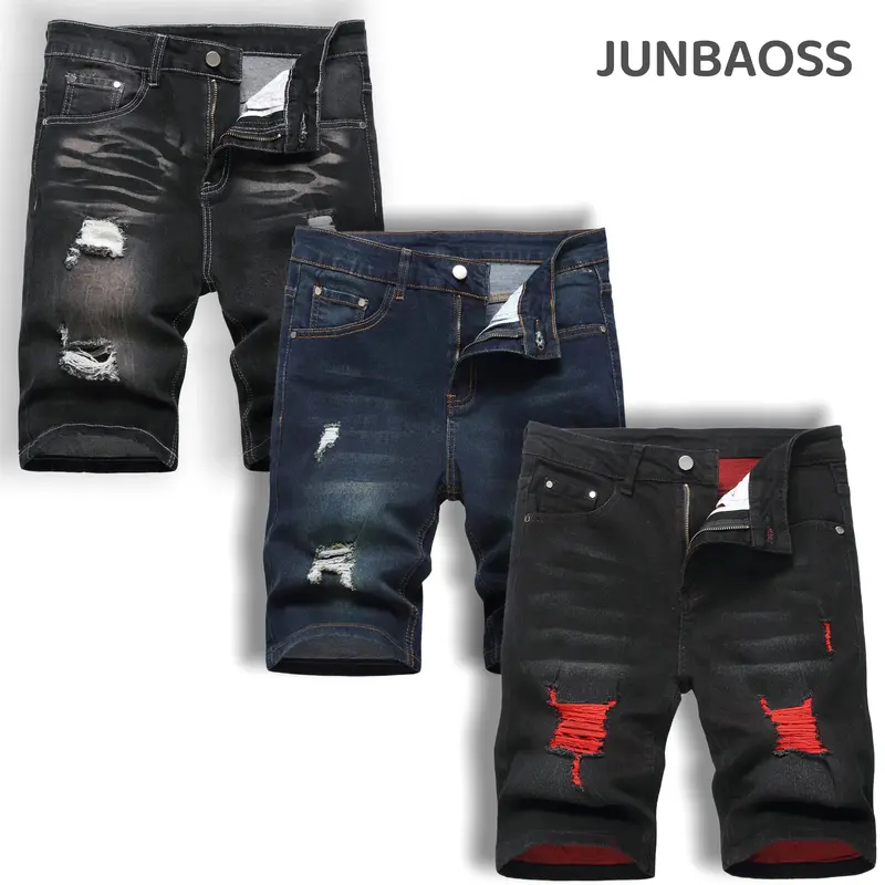 JUNBAOSS Men's (1,3)Slim Fit Stretch Denim Shorts Ripped Skinny Jean Shorts for Men, Distressed Fashion Straight Comfort Flex Waist Short Denim Jean, Menswear Classic Street Style Cotton Fabric Jean Natural Hipster Personalized Stylish Jeans with Pockets
