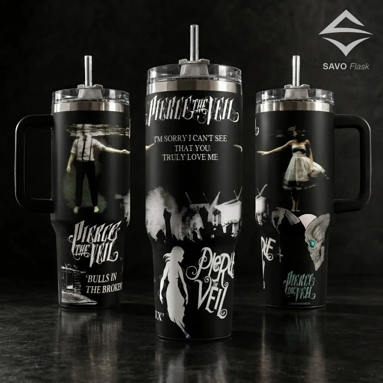 Pierce the Veil PTV Tumbler 20oz 40oz with Handle Straw Stainless Steel Insulated Travel Mug Selfish Machines Album Merch Lyrics Emo Rock Gift for Fans Music Lover Aesthetic Y2K Reusable Coffee Cup