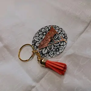 Floral initial key ring and tassels