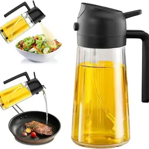 2-in-1 Olive Oil Dispenser and Sprayer for Kitchen, 16oz Premium Glass Oil Bottle for Cooking, Air Fryer, Salad, Grilling, Barbecue Utensils, Food-Grade Oil Sprayer for Precise Control, Healthy Meal Prep, Multi-Color Oil Bottle for Home Use pour