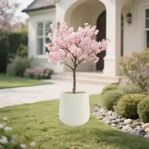 9-Inch Vertical Groove Plastic Flower Pot, Plant Floor Decorative Pot, Cherry Tree Pot, Rubber Tree Pot, Olive Tree Pot, Indoor Outdoor Use, Outdoor Planters