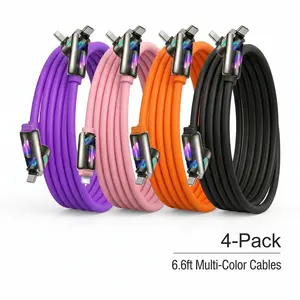 240W 4-in-1 Multi-Device Fast Charger with Super Liquid Silicone Cable, USB-A, Type-C, Lightning Ports for Smartphone, iPhone17, Samsung Phones, Electronic Laptops - RGB Lights, Travel Hacks Ready