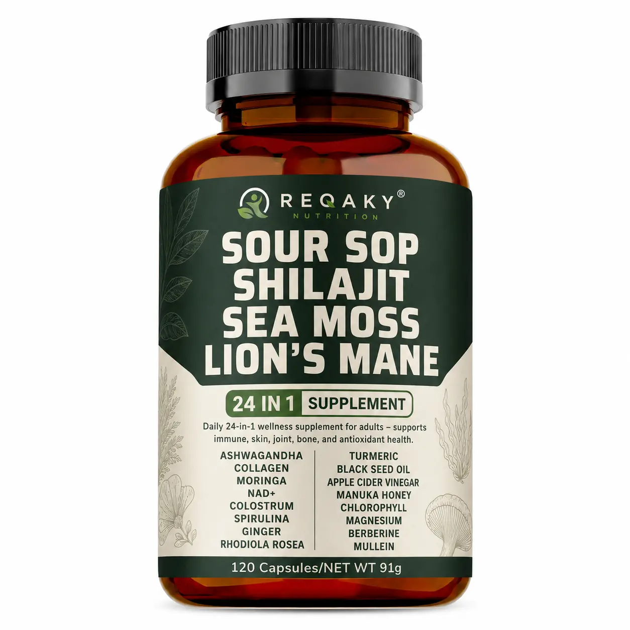 Soursop & Mushroom Complex Supplement - Premium Graviola with Lion's Mane, Shiitake & Sea Moss for Immunity & Antioxidant Support - Clean Non-GMO, 120 Capsules