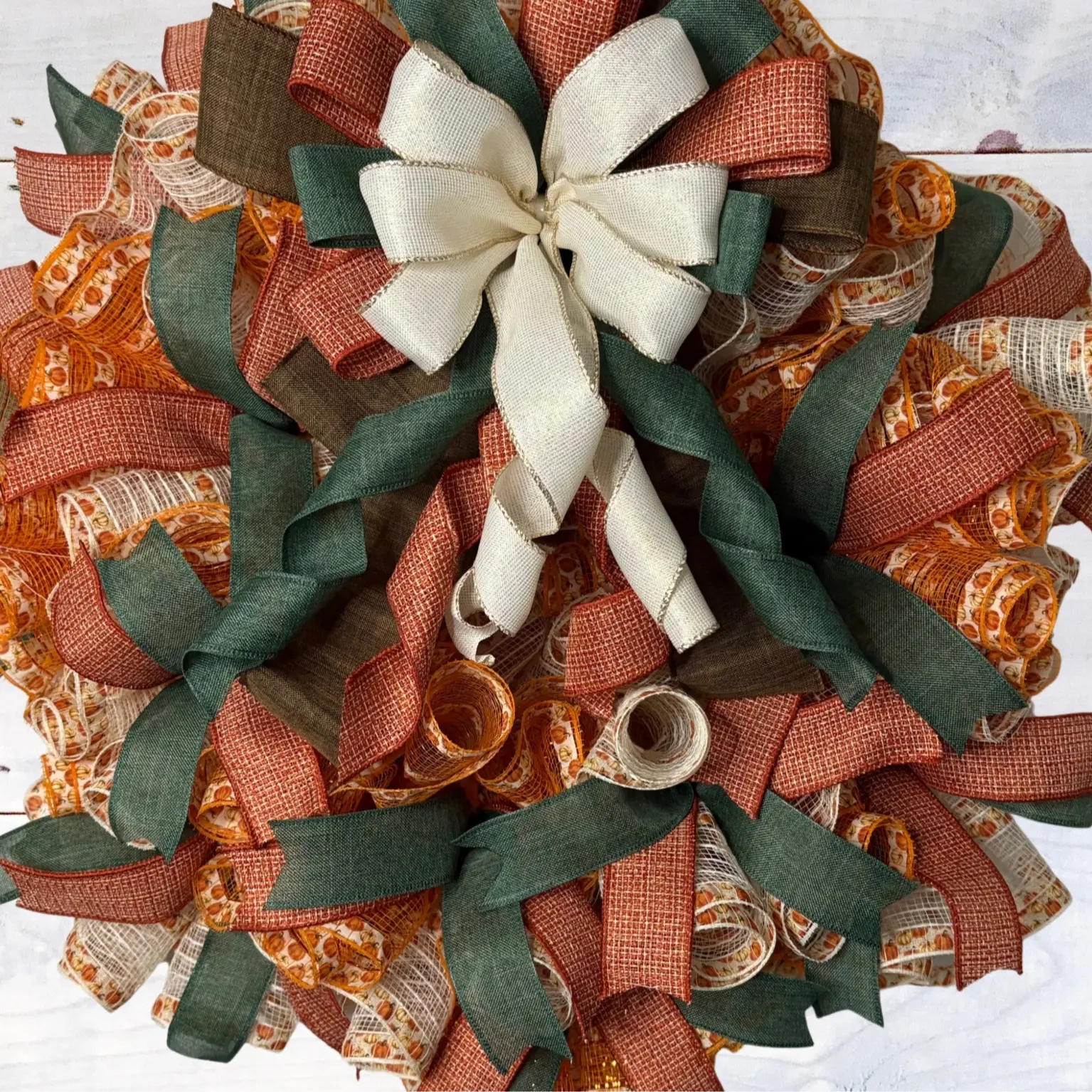Pumpkin Patch Charm Fall Ribbon Wreath Pumpkin Print Front Door Decor