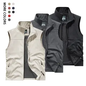 Men's Black Stand Collar Tactical Vest with Mesh Lining, Breathable Comfort, Front Flap Pocket + Dual Side Zipper Pockets, Safety Storage, Three-Dimensional Cut for Flexible Movement, Suitable for Outdoor Riding, Fishing, Casual Wear