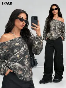 Cozy Camo Off-Shoulder Loungewear Top 🌿 Oversized, soft, & on-trend! Perfect for #HomeWear vibes + that edgy Y2K street style. Slay your stay-at-home fits with this versatile, comfy camo piece. #Loungewear #TikTokMadeMeBuyIt #CamoFashion