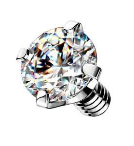 Prong Clear CZ Stainless Steel Internally Threaded Top