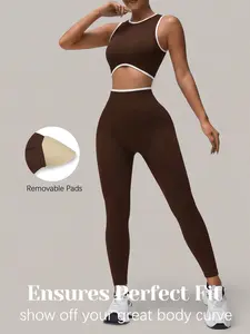 Women's Color Block Yoga Set, High-Waisted Seamless Leggings, Sleeveless Sports Bra, Below-The-Knee Fit, Casual All-Season Wear, Sportswear Set, Yoga Outfit