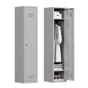 Metal Locker with Lock, Cupboard，1 Door 71" Employees Storage Locker with Clothes Hook, Locking Cabinet for Home,School,Gym,Office (Grey, 1 Door)