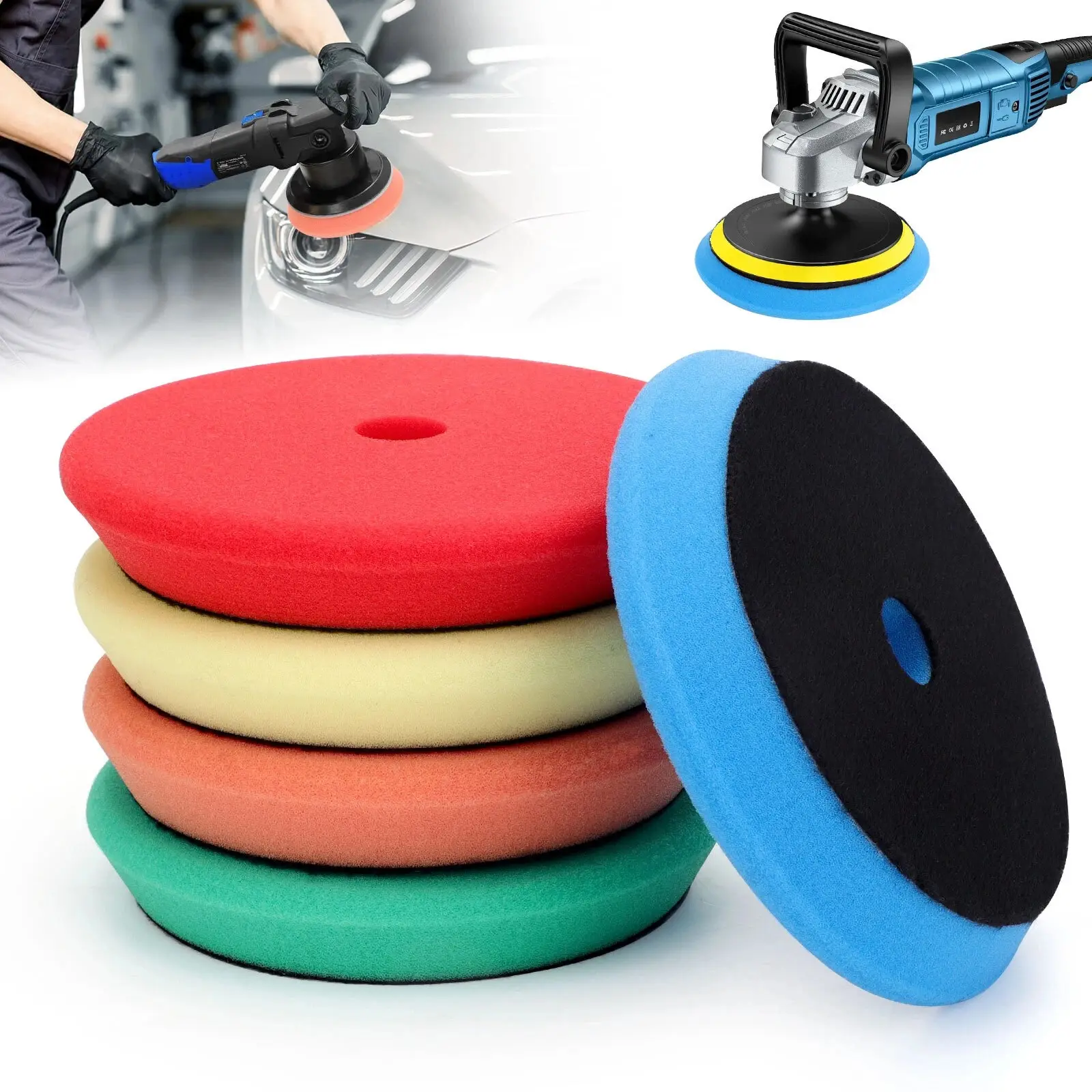 Car Polishing Buffing Pad Kit 5Pcs 6 Inch Foam Sponge Pads Cutting Waxing Finishing Buffer Polisher Set